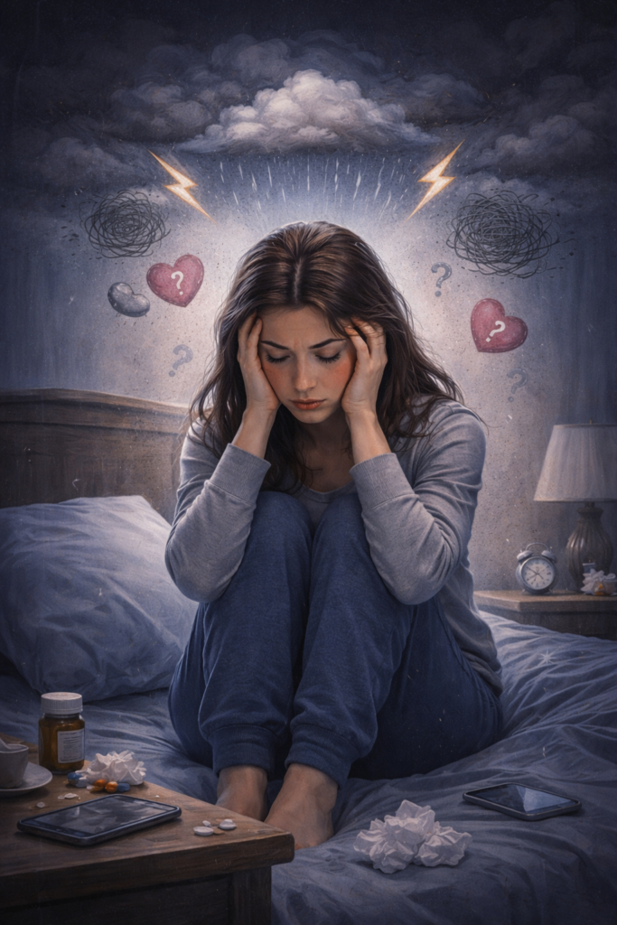 Women sitting in stress due to bad Mental health