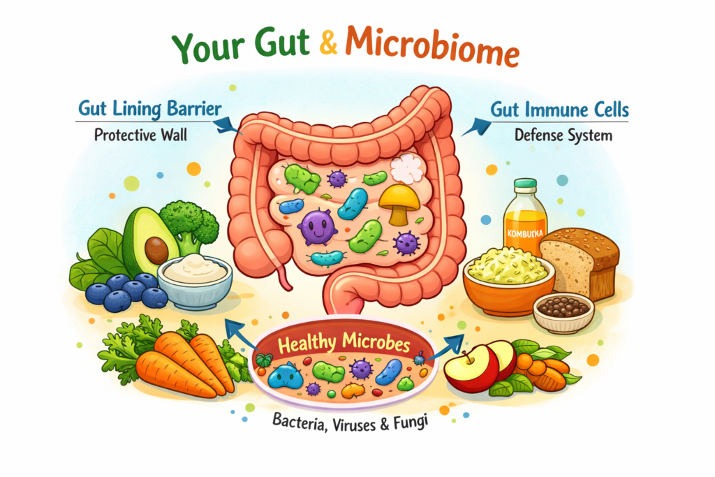 A image of gut showing which food is better for gut health
