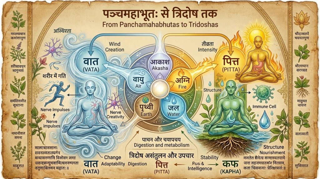 Relationship between Panchamahabhutas and Tridosha in Ayurveda
