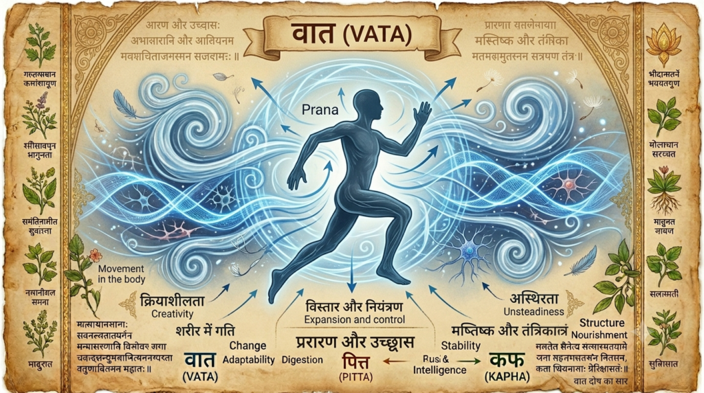 Vata dosha representing movement, circulation, and nervous system functions
