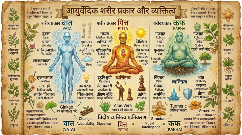 Ayurvedic Prakriti chart showing different body constitutions
