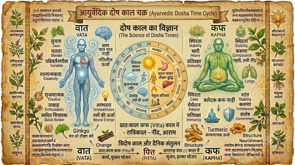 Ayurvedic dosha clock illustrating daily biological rhythms