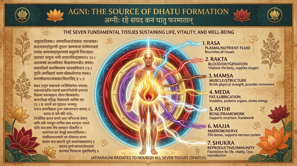 Role of Agni in nourishing the seven dhatus.