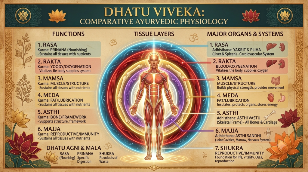 .lowchart showing the sequential formation of the seven dhatus from digested food..