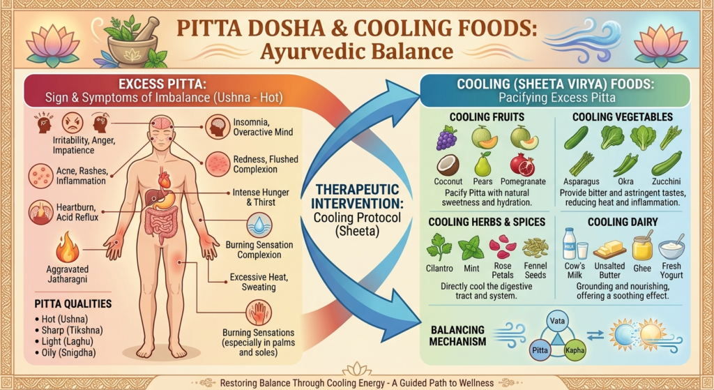 Cooling foods that help reduce excess Pitta dosha.